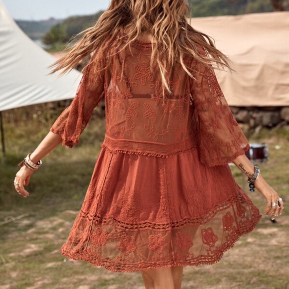 Bohemian Floral Embroidered Beach Cover up - Picture 9 of 12